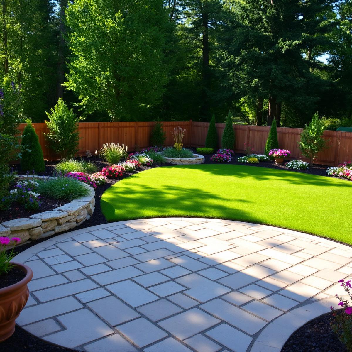 Beautifully landscaped backyard with patio